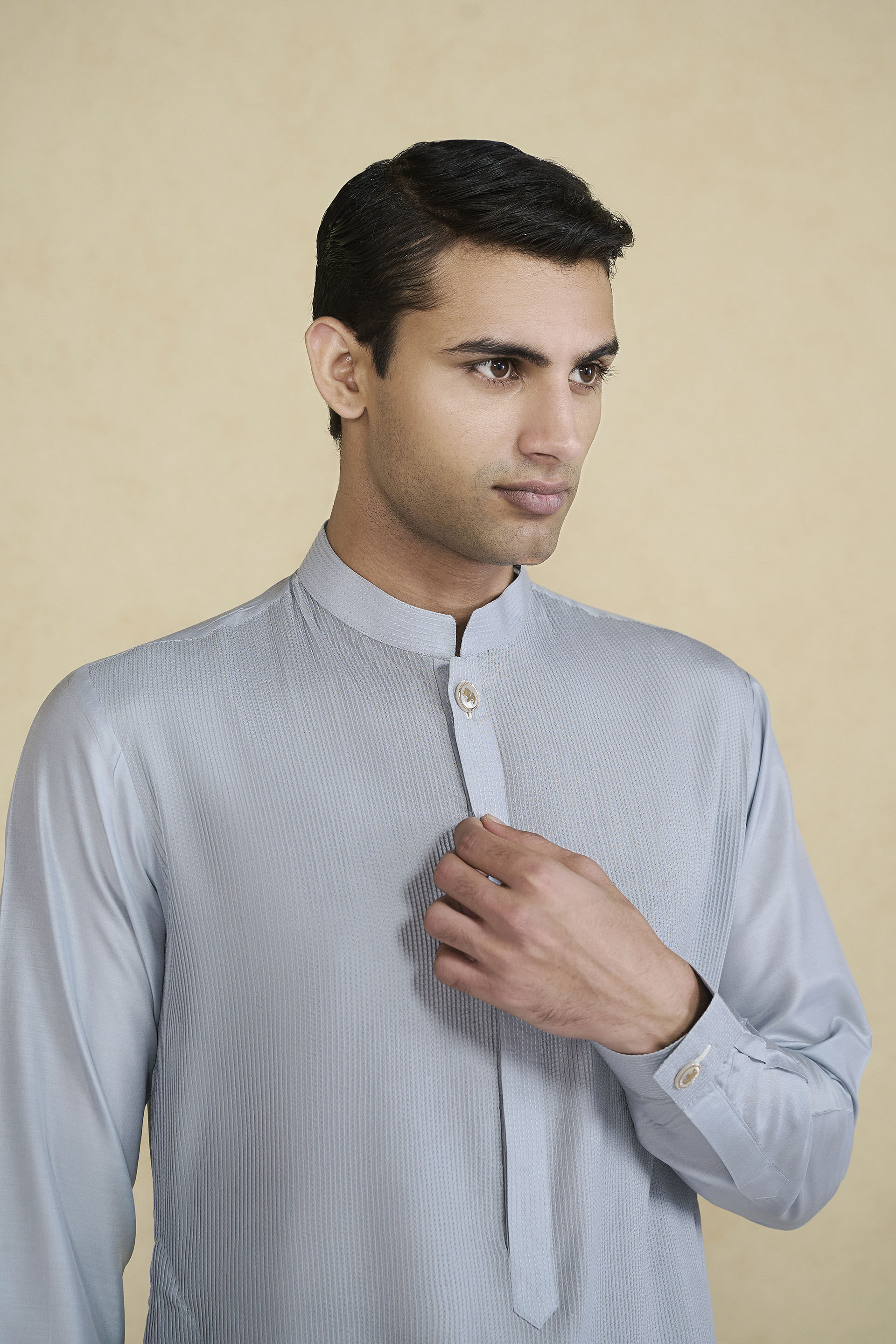 Samit Silk Kurta - Grey, Grey, image 6